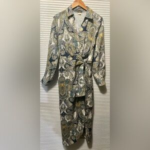 MAGASCHONI Oceanic Paisley 100% Linen Wrap Maxi Party Dress Size 6 Long Sleeve